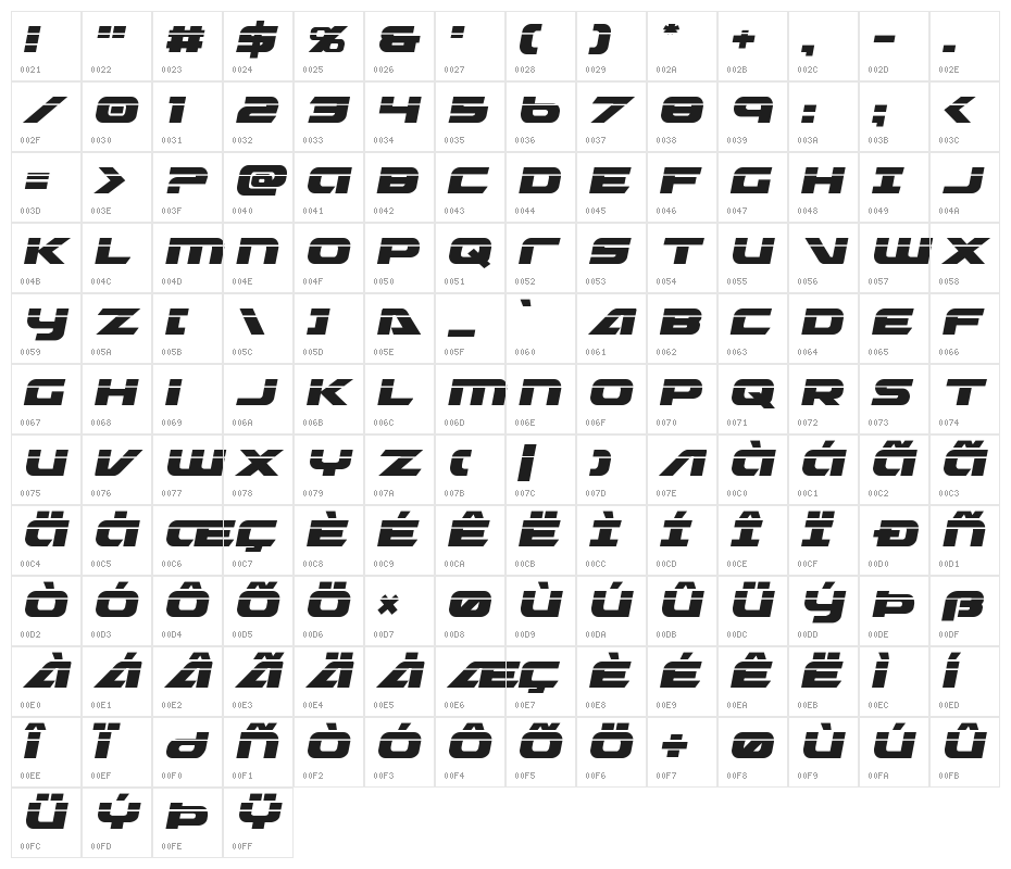 Graymalkin Laser Character Map