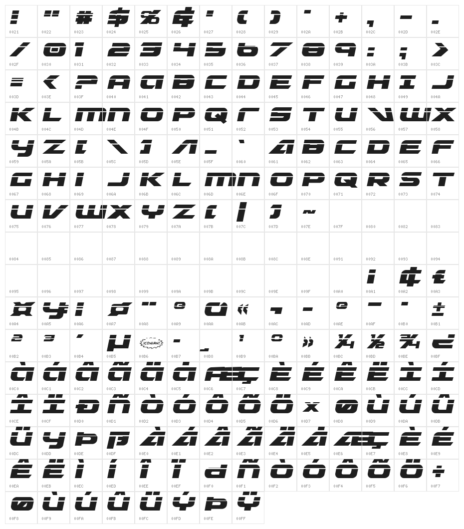Graymalkin Laser Character Map
