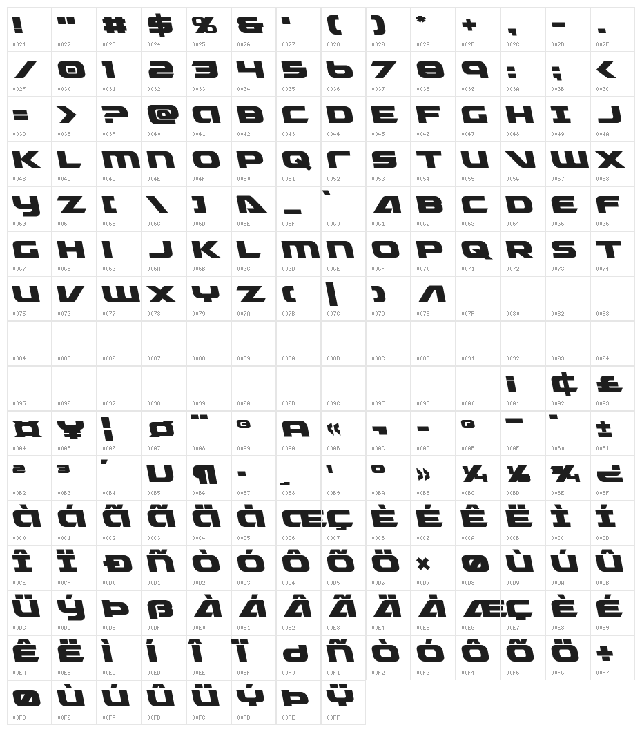 Graymalkin Leftalic Character Map