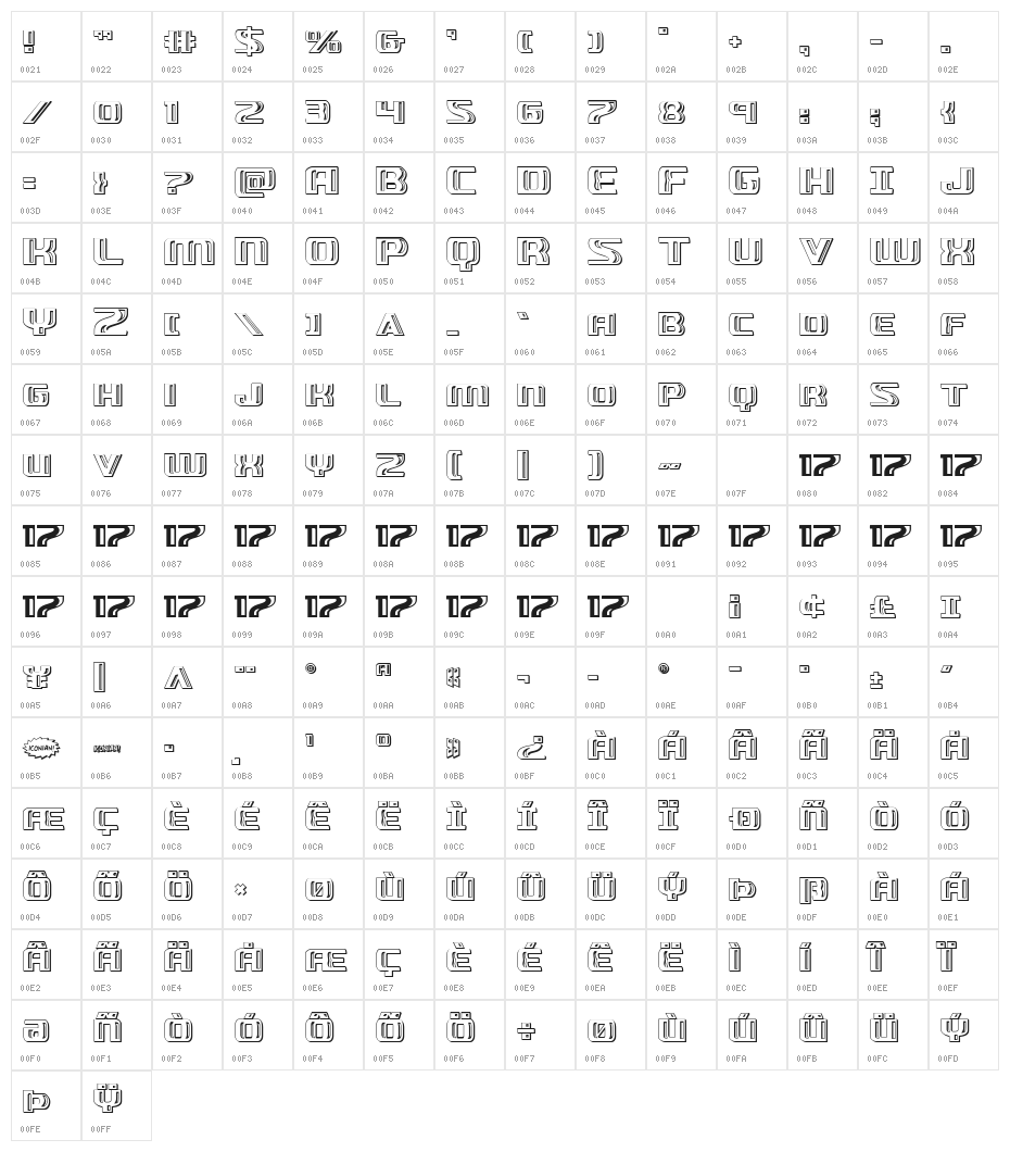 Grease Gun Chrome Regular Character Map