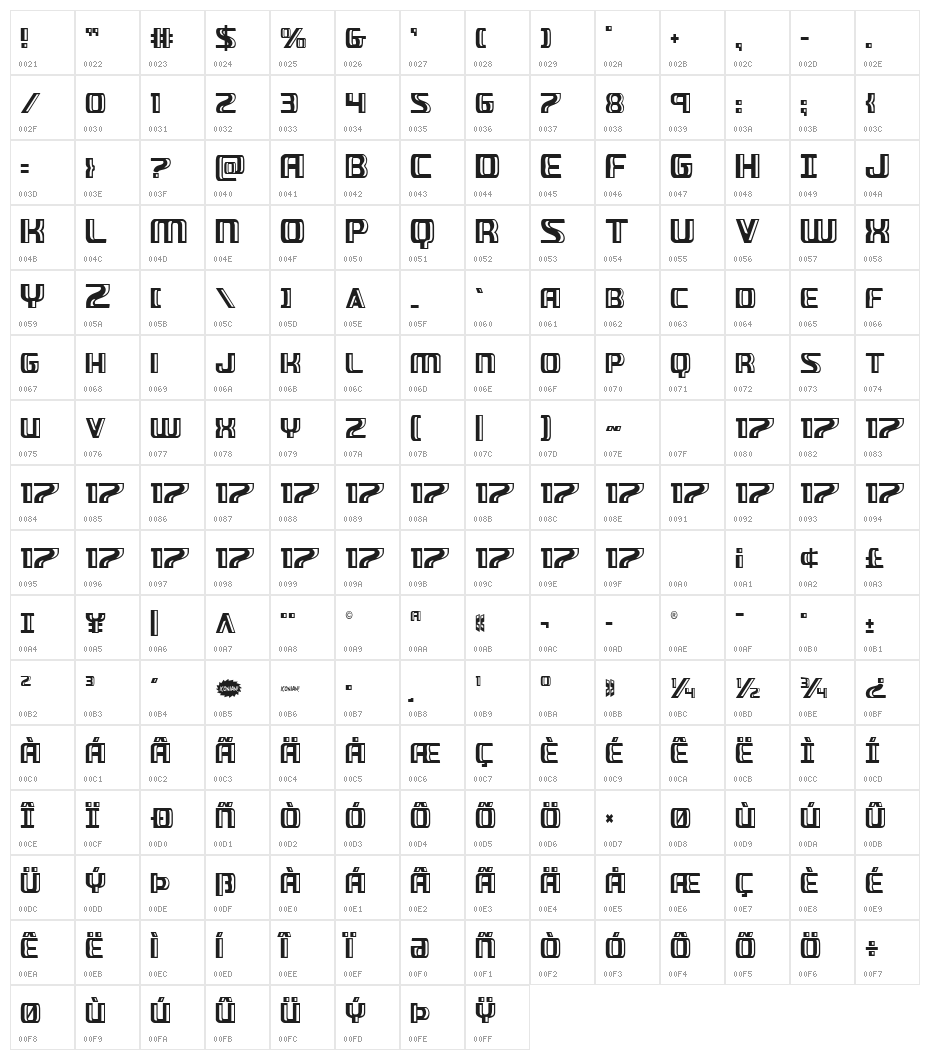 Grease Gun Condensed Character Map