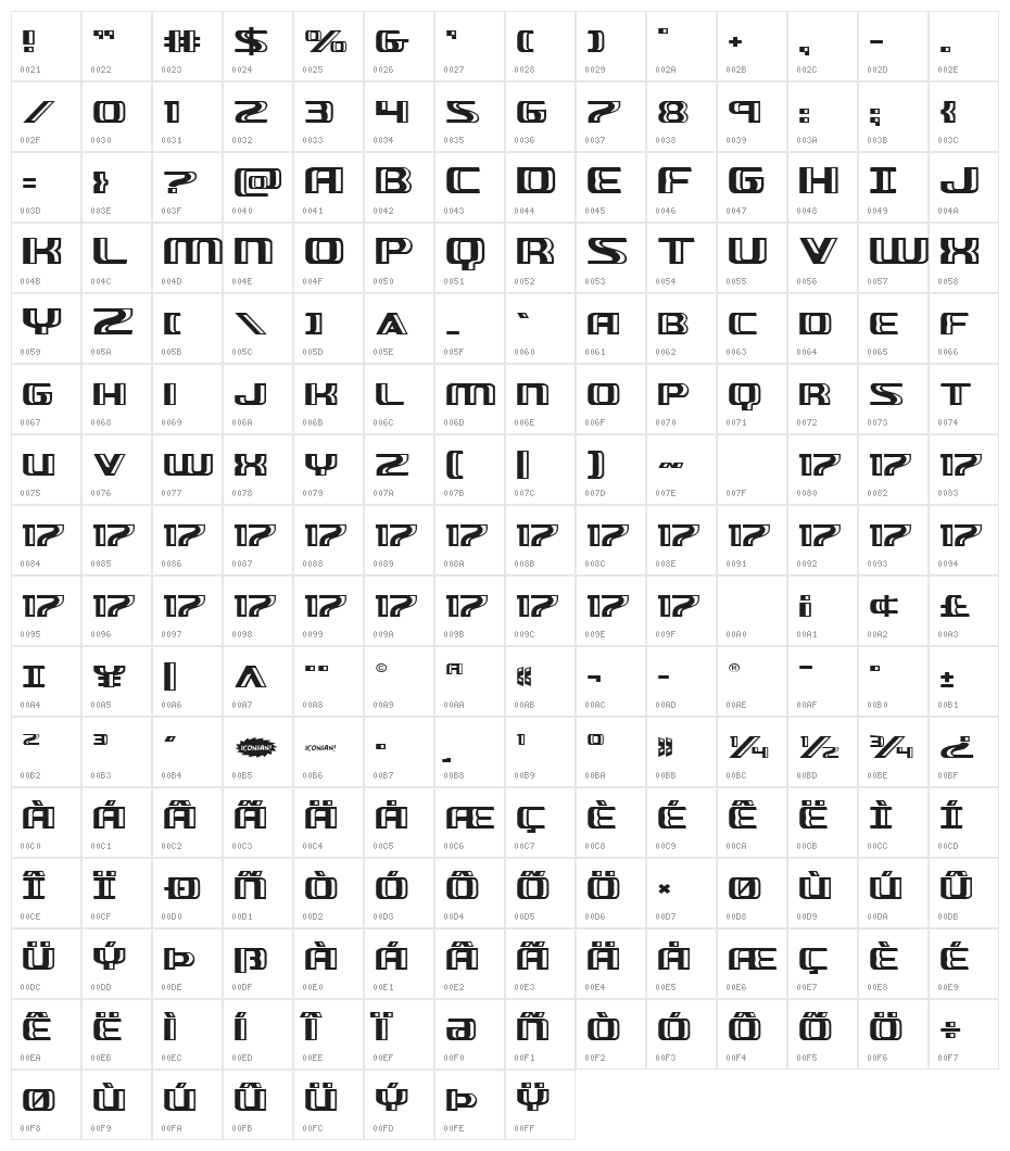 Grease Gun Expanded Character Map