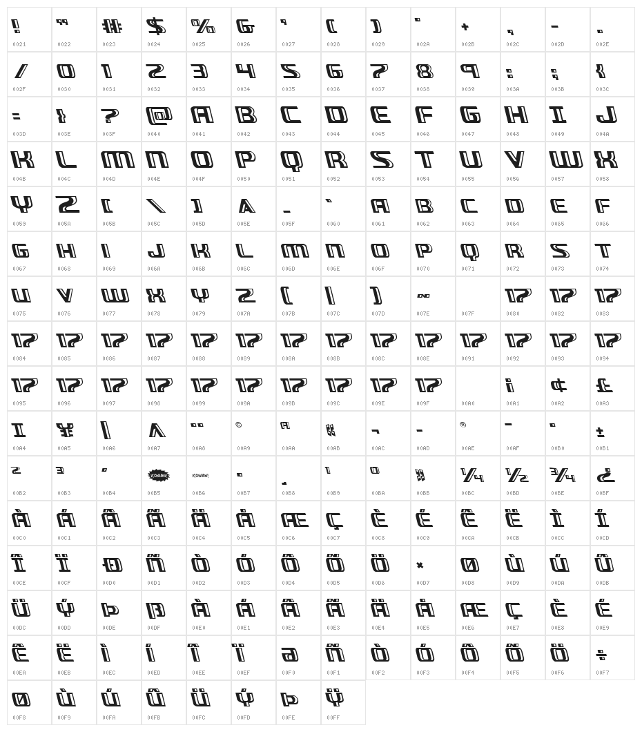 Grease Gun Leftalic Character Map