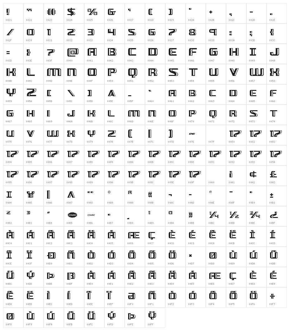 Grease Gun Regular Character Map