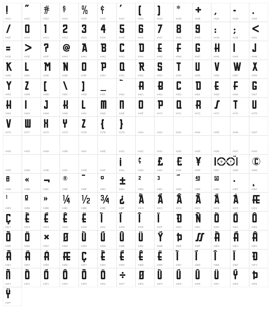 GreasySpoonNF Character Map