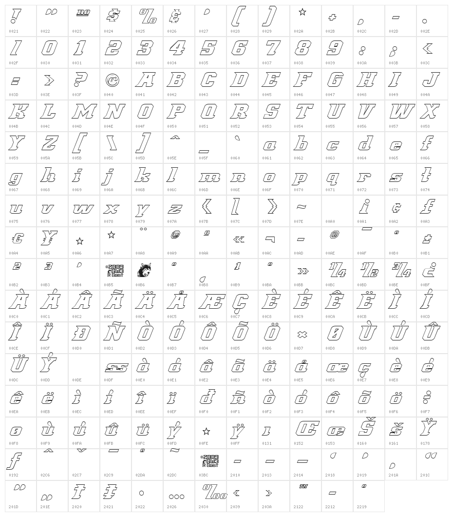Great American League Baseline Character Map
