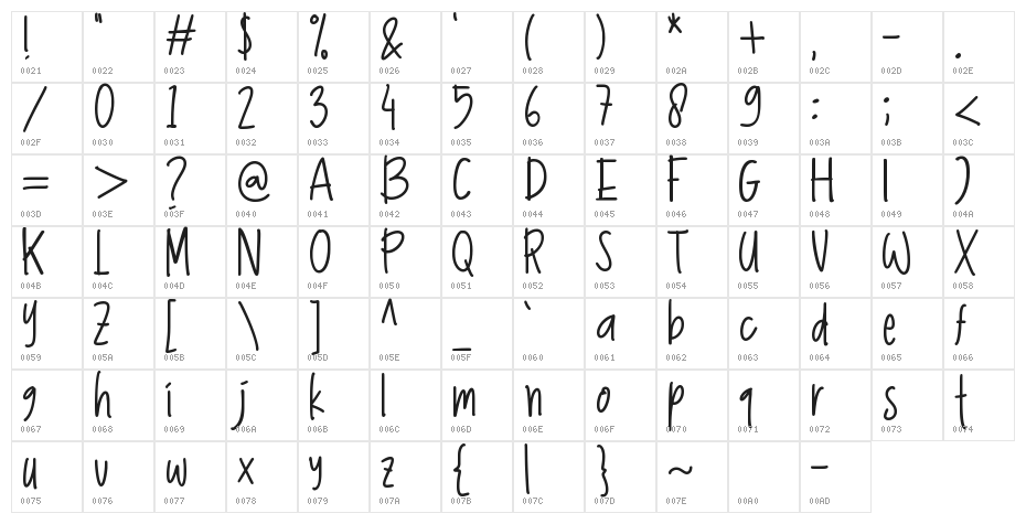 Great Night - Personal Use Character Map