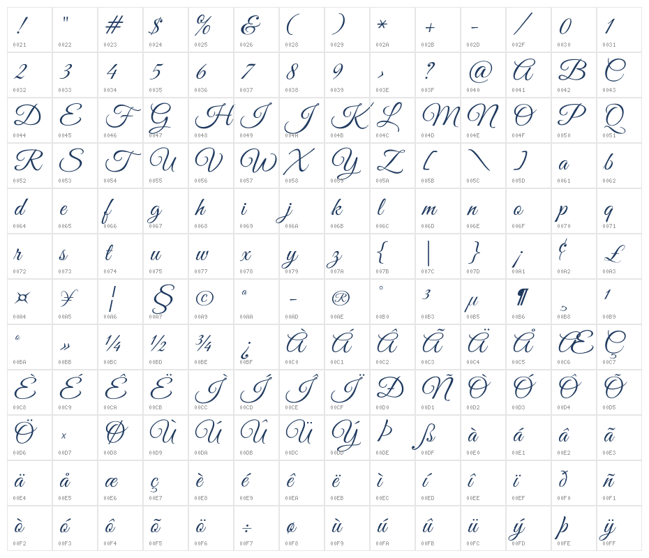Great Vibes1 Character Map