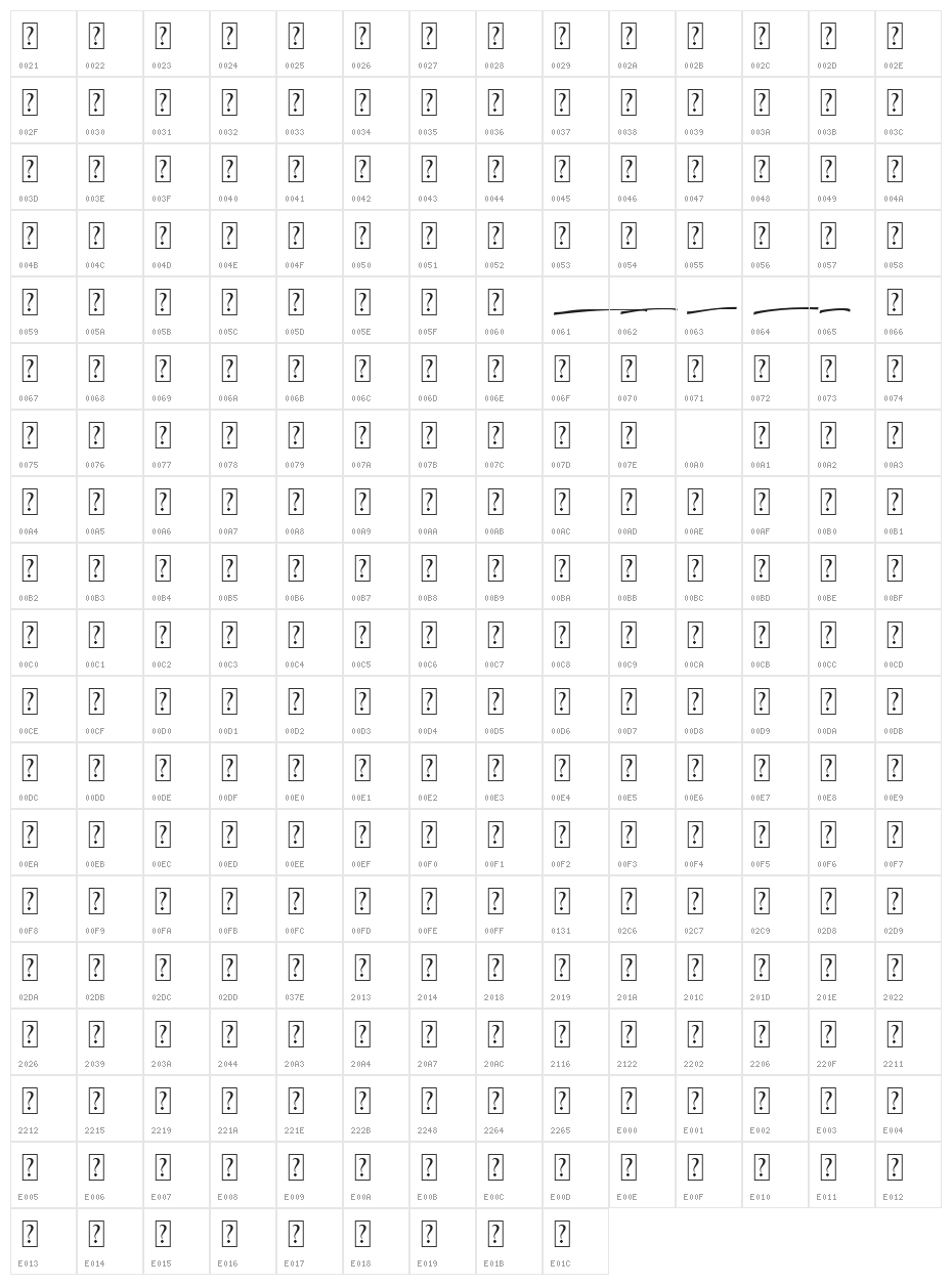 Greatwriten Swash Character Map