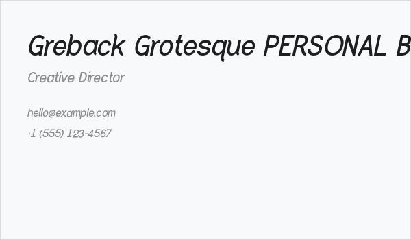 Greback Grotesque PERSONAL Bold italic Business Card