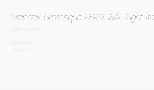 Greback Grotesque PERSONAL Light Italic Business Card