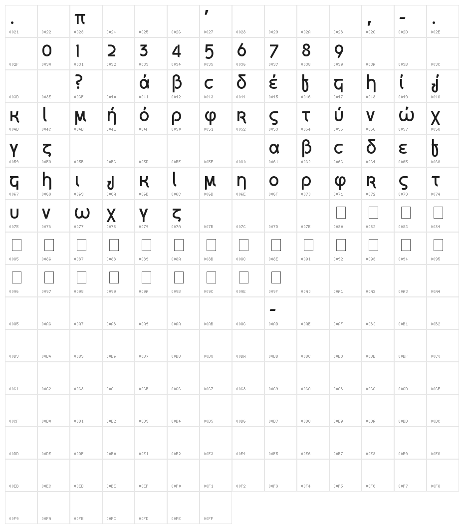Grecian Formula Character Map