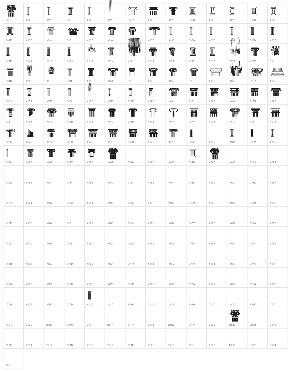 Greek Column Character Map
