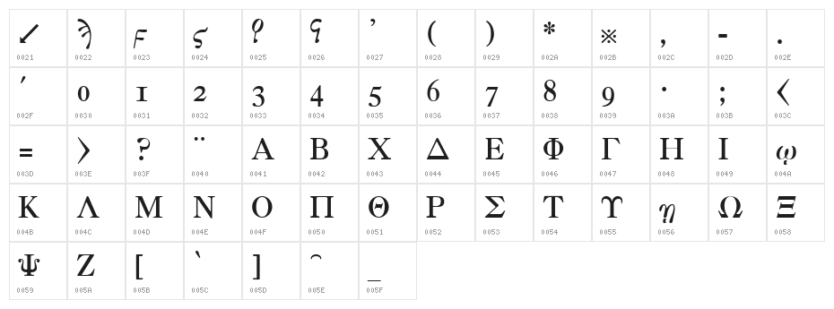 Greek Old Face C Character Map
