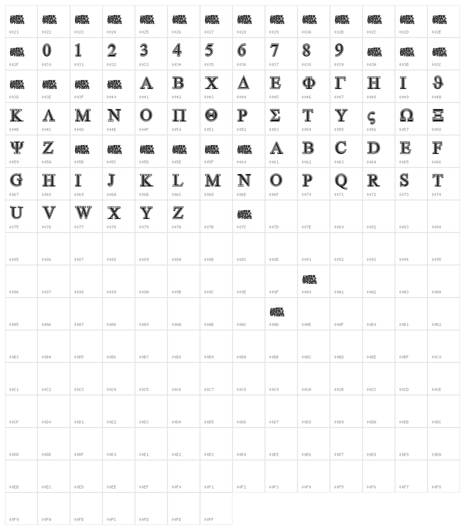 GreekHouseSymbolized Character Map
