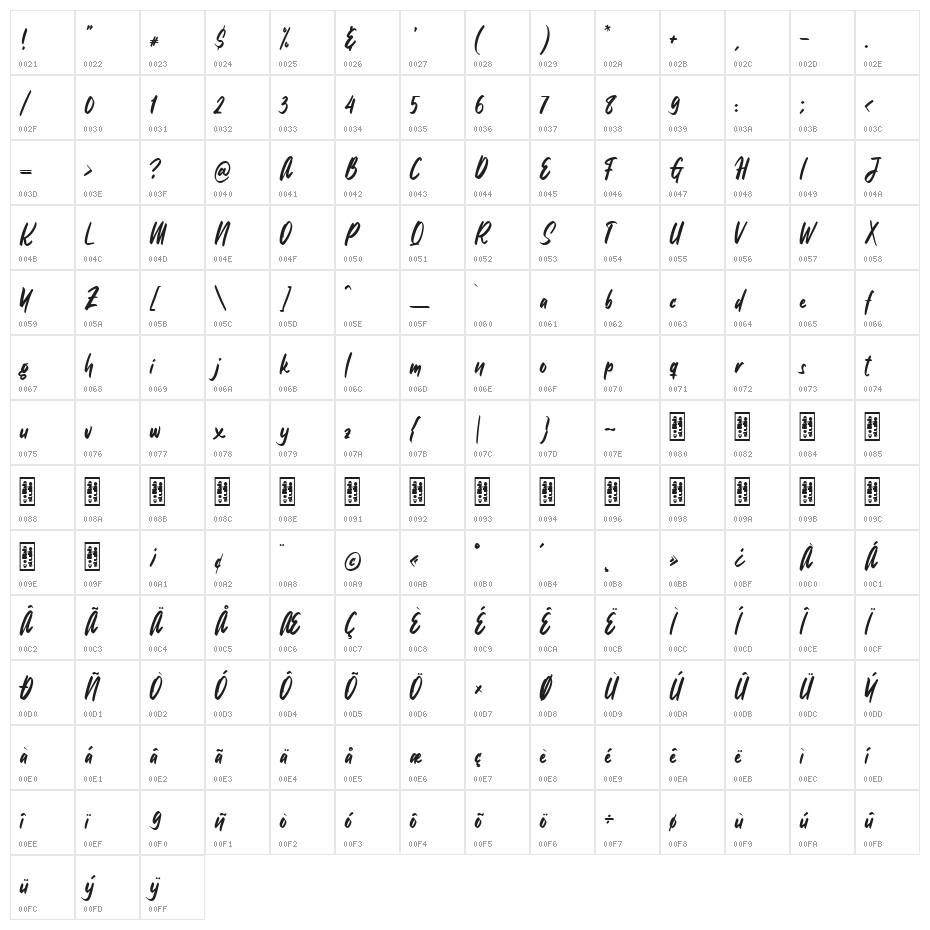 GreenSplash Regular Character Map