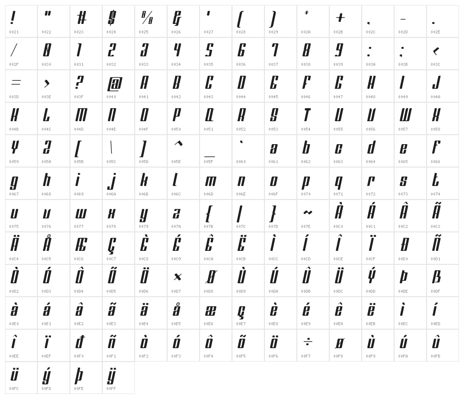 Greenleaf Italic Character Map