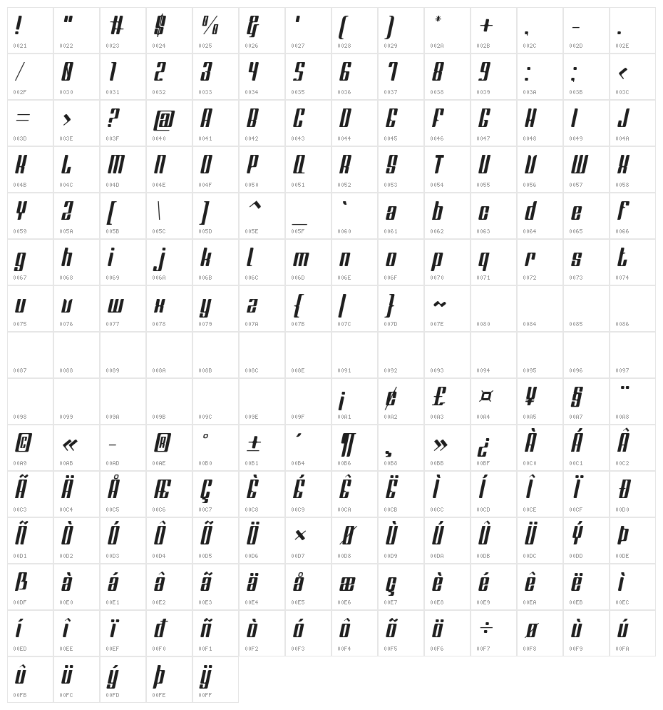 Greenleaf Italic Character Map