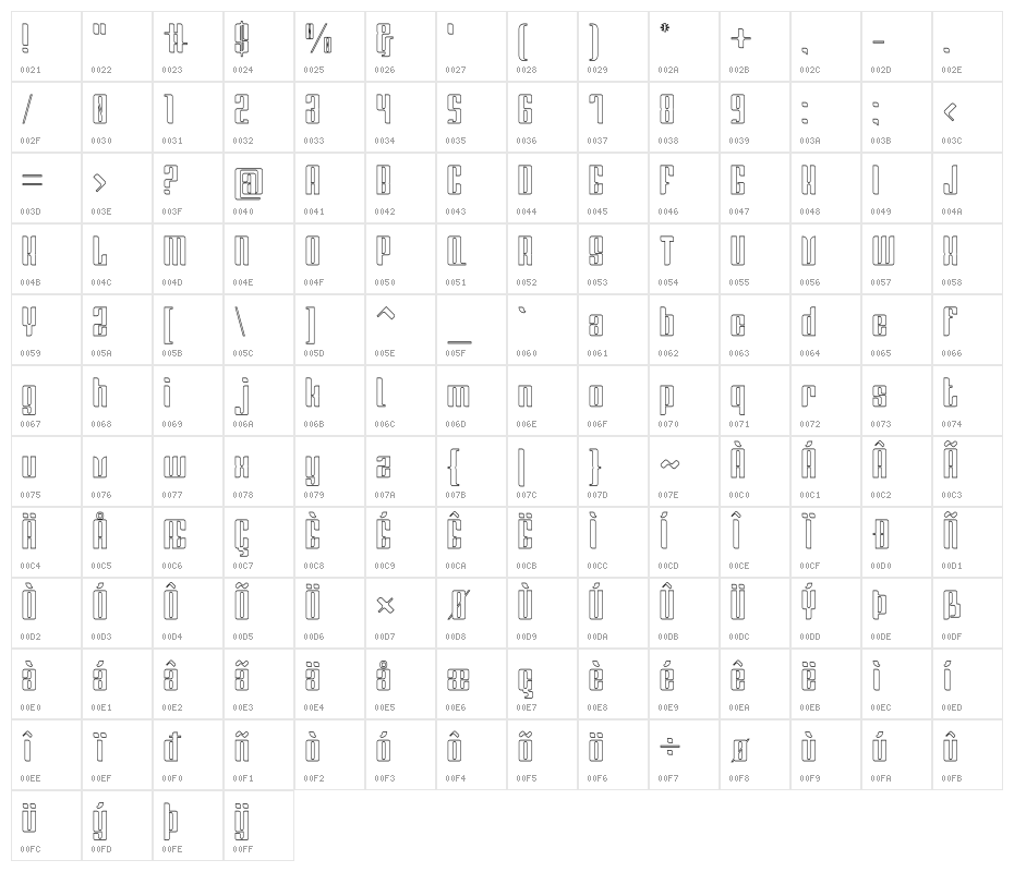 Greenleaf Outline Character Map