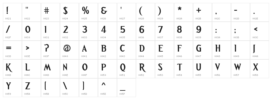 Greetings Bold Character Map