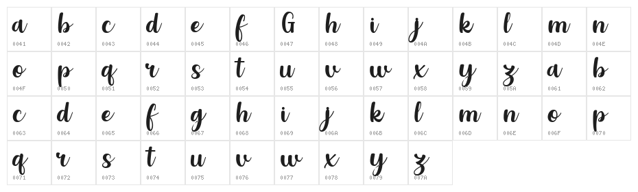Grestal Script DEMO Regular Character Map