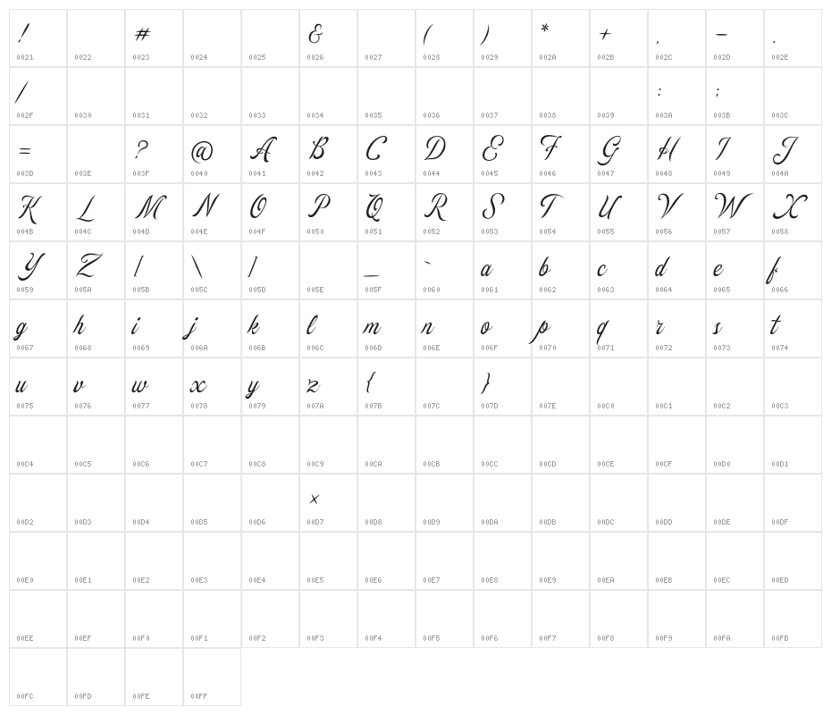 Greybridge-Regular Character Map