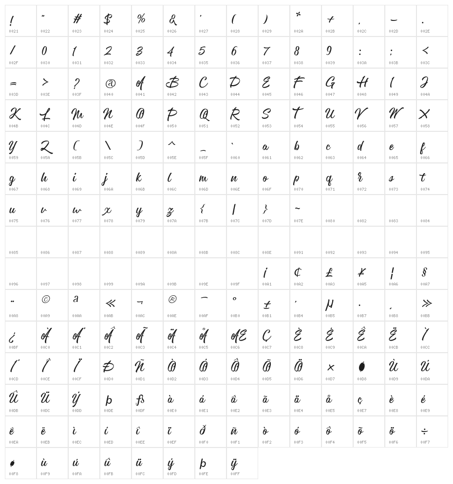 Greylock-Regular Character Map