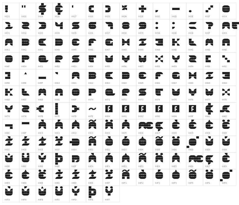 Gridder Bold Regular Character Map