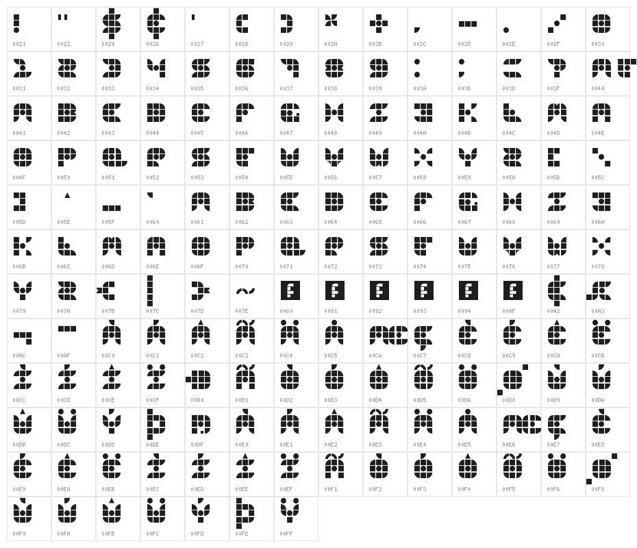 Gridder Regular Character Map
