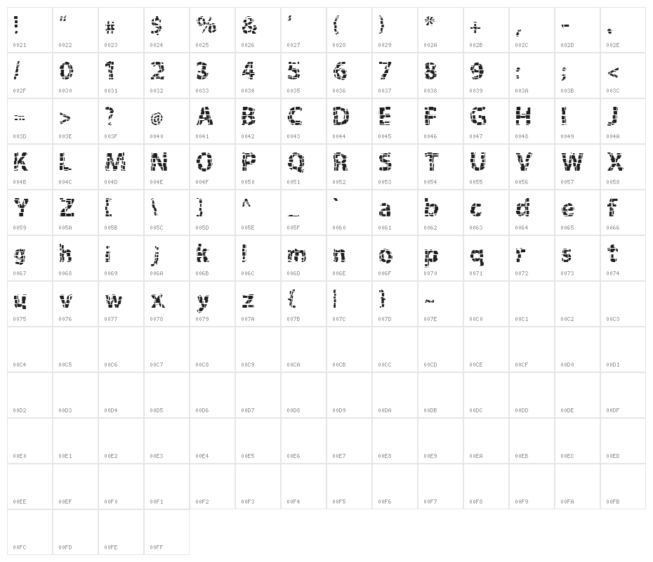 Gridshift Character Map