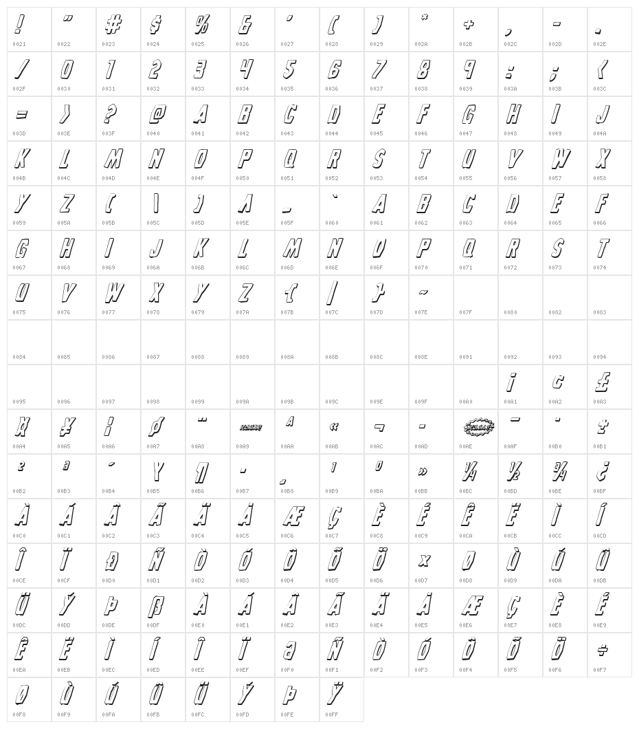 Grim Ghost 3D Italic Character Map