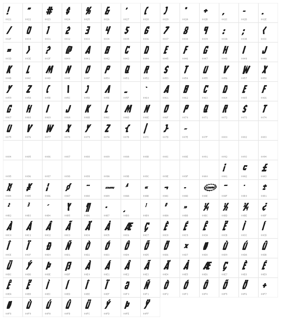 Grim Ghost Bold Italic Character Map