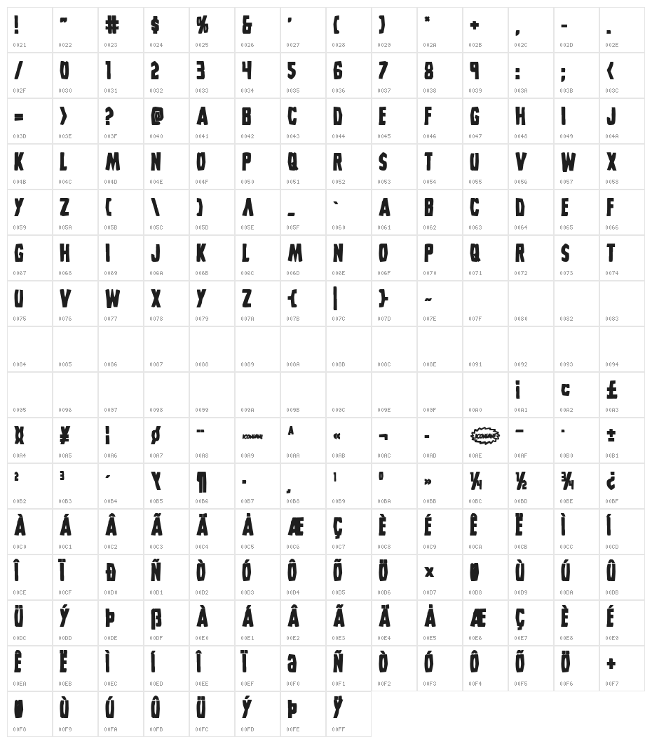 Grim Ghost Bold Character Map