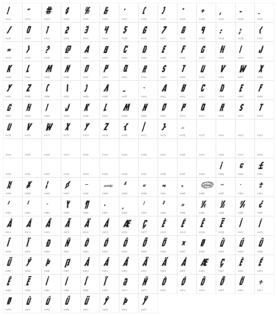 Grim Ghost College Italic Character Map