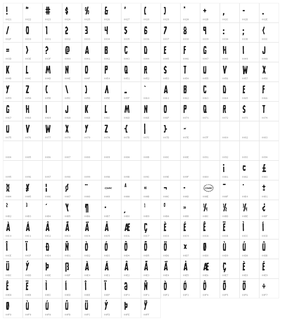 Grim Ghost Condensed Character Map