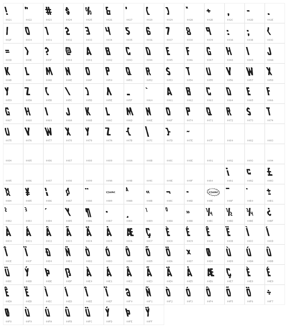 Grim Ghost Leftalic Character Map