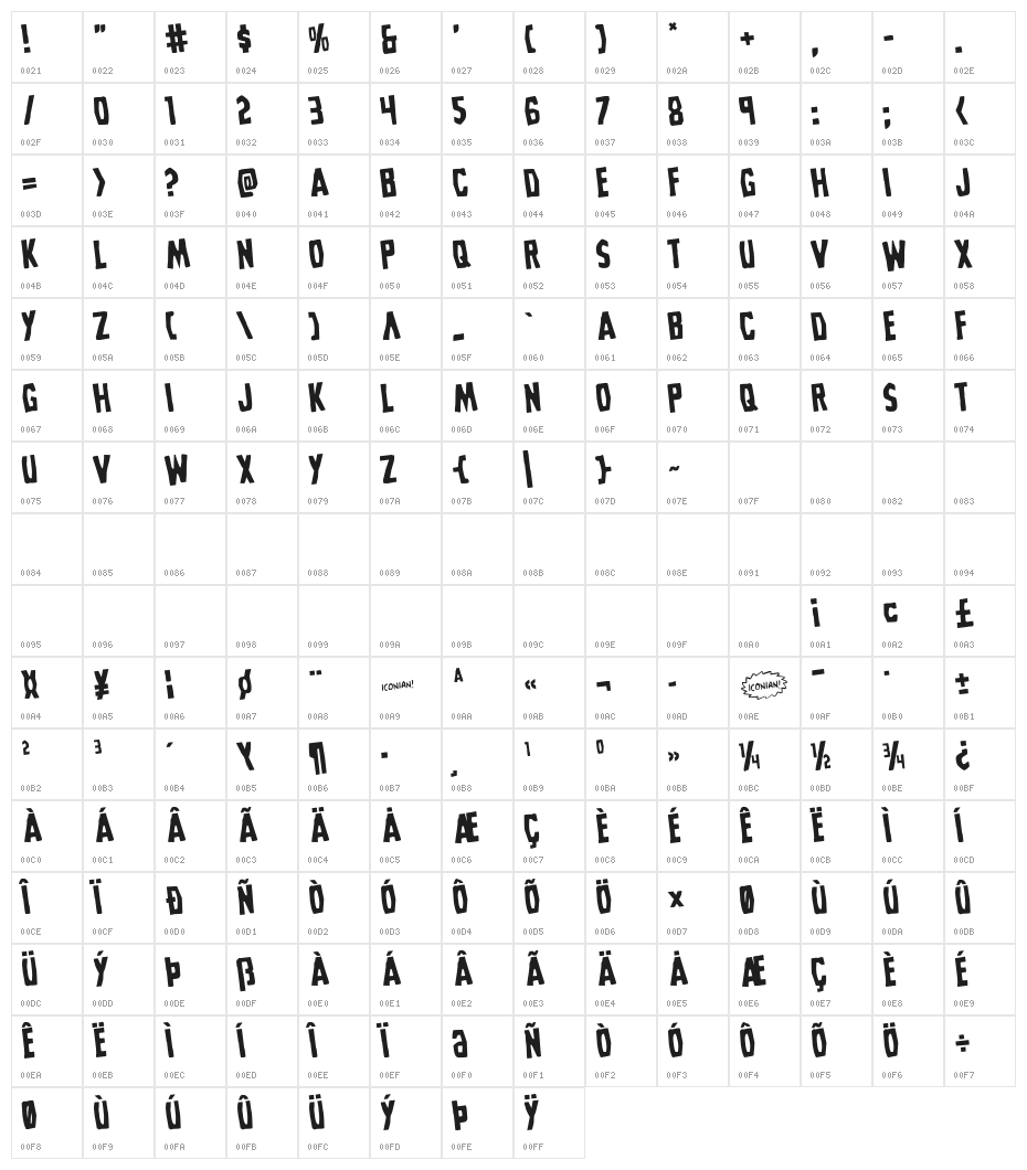Grim Ghost Rotated Character Map