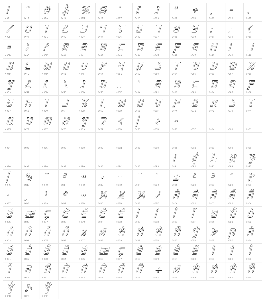 Grimlord Shadow Italic Character Map