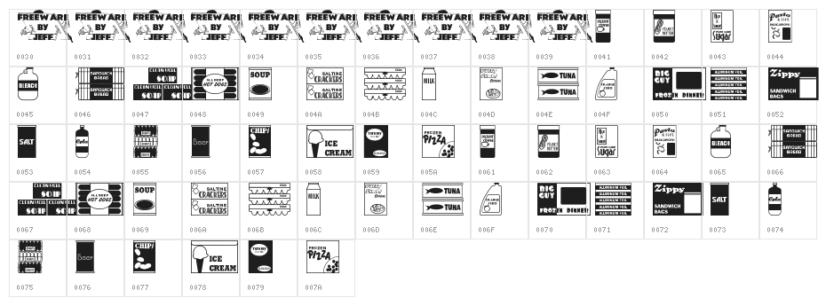 Grocery Items JL Character Map