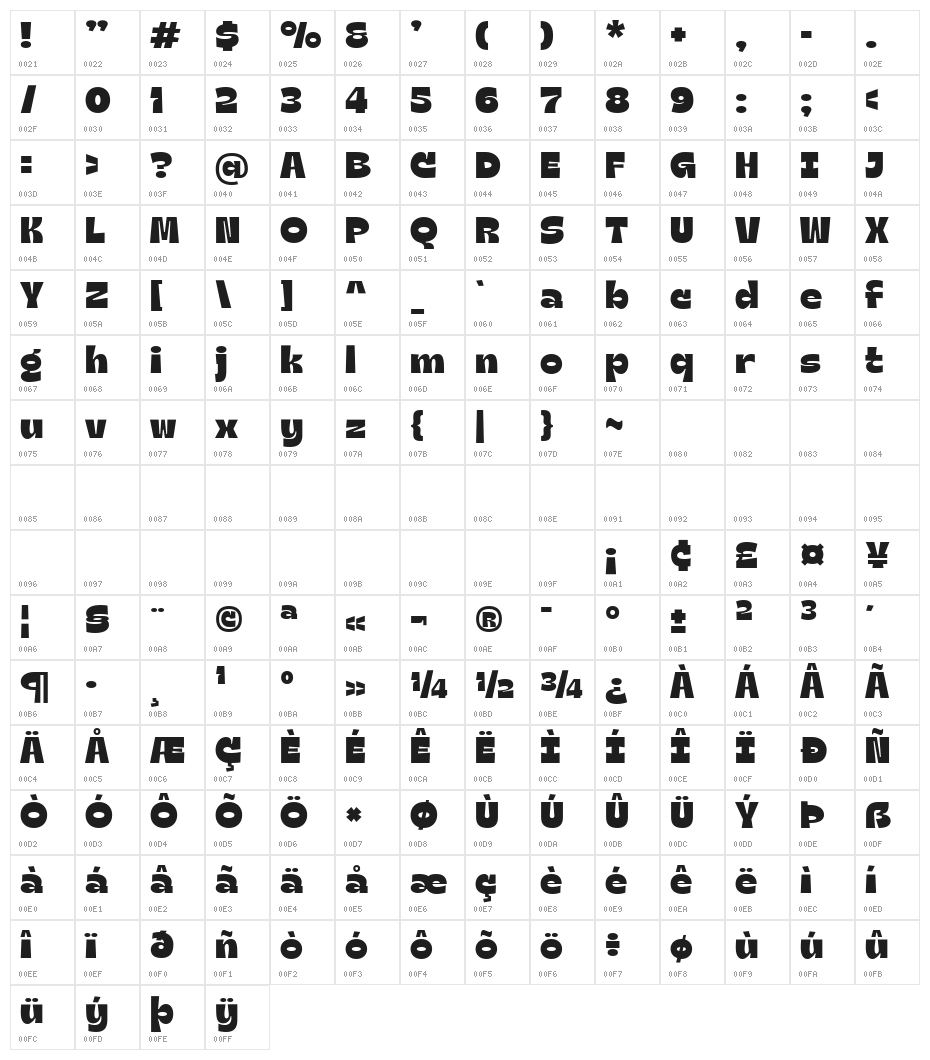 Groen California Sans Regular Character Map
