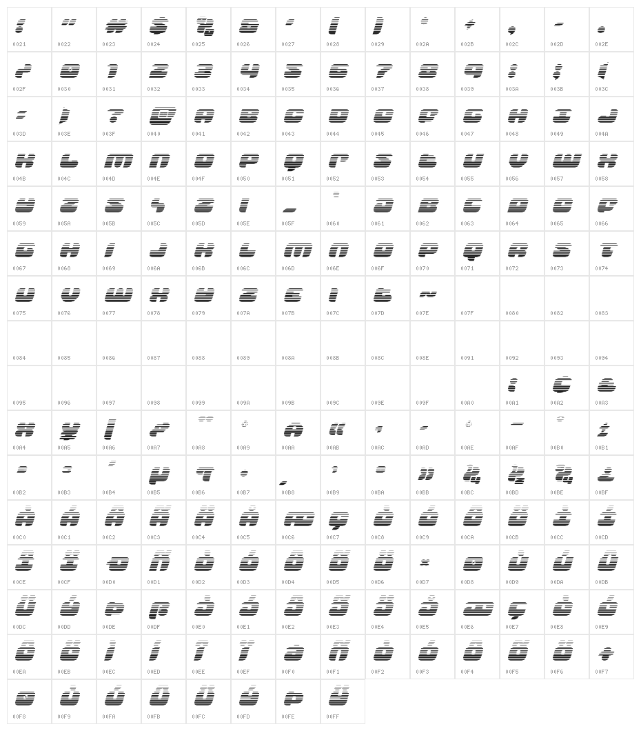 Groovy Smoothie Gradient Italic Character Map