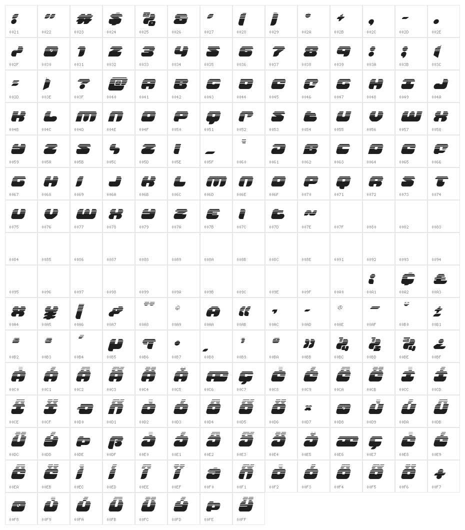 Groovy Smoothie Halftone Italic Character Map