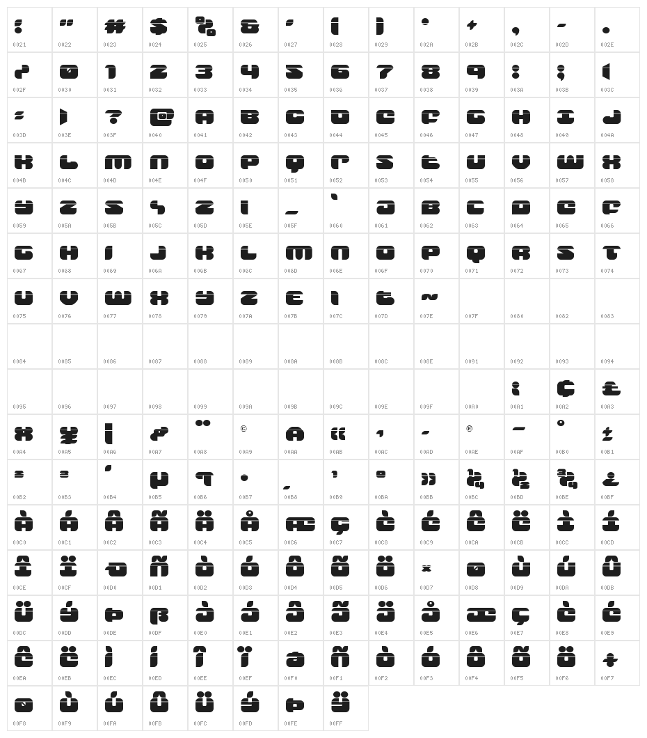 Groovy Smoothie Laser Character Map