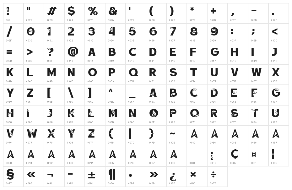 Grow West Regular Character Map