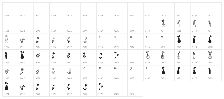 Growing Garden Dingbats Character Map