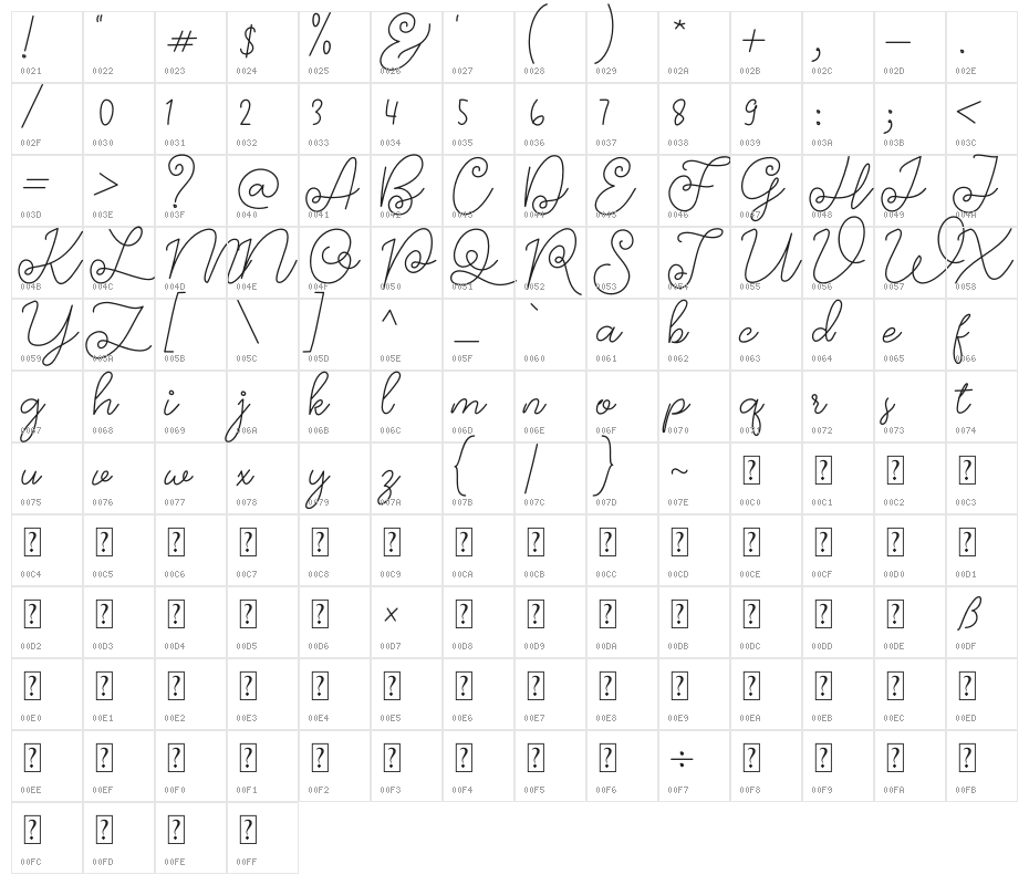 Growing Script free Character Map