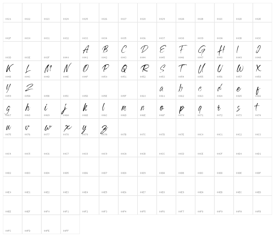 Grumpys Regular Character Map
