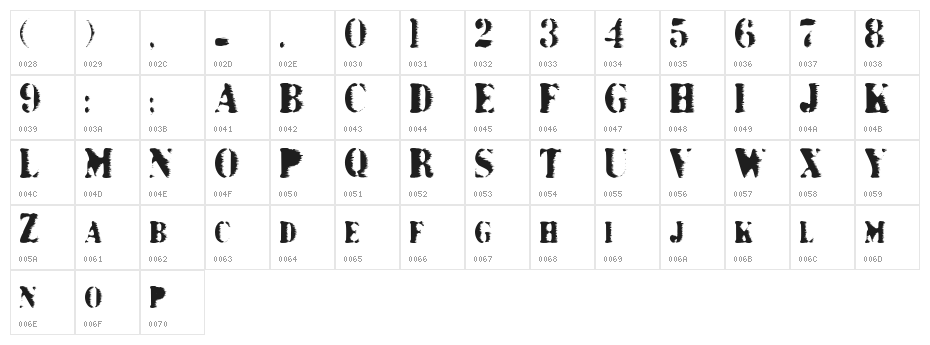 Grunge Bold Character Map
