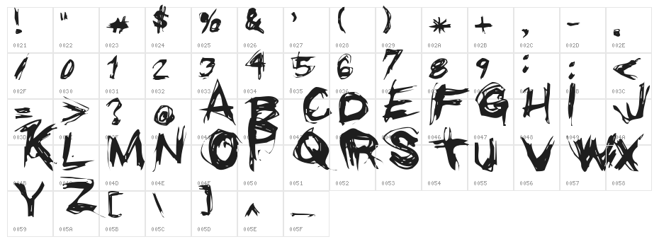 Grunge Regular Character Map