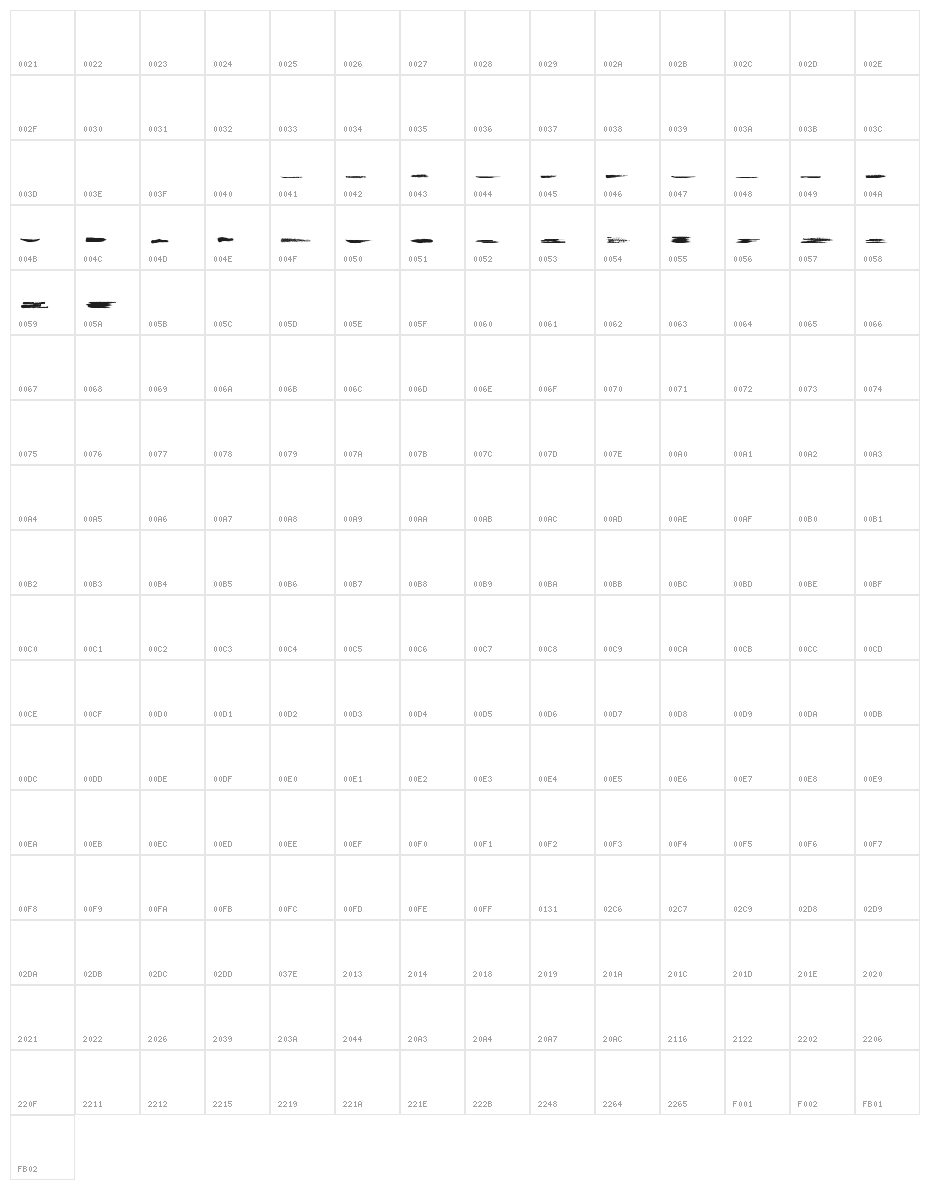 Grunge Strokes 01 Character Map